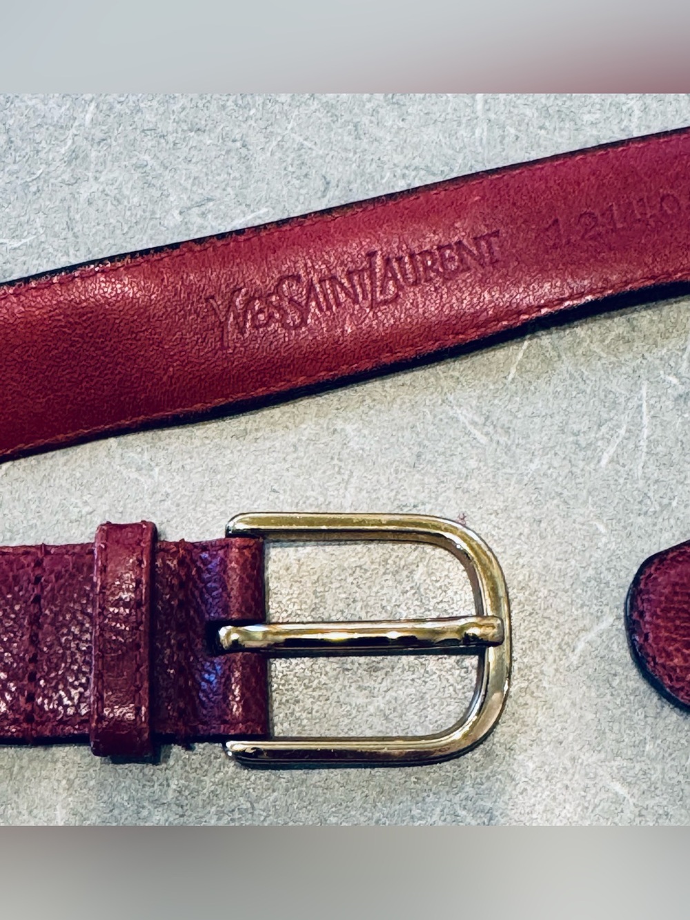 Vintage Yves Saint Laurent YSL Brown Leather Belt Gold Logo Size 36
